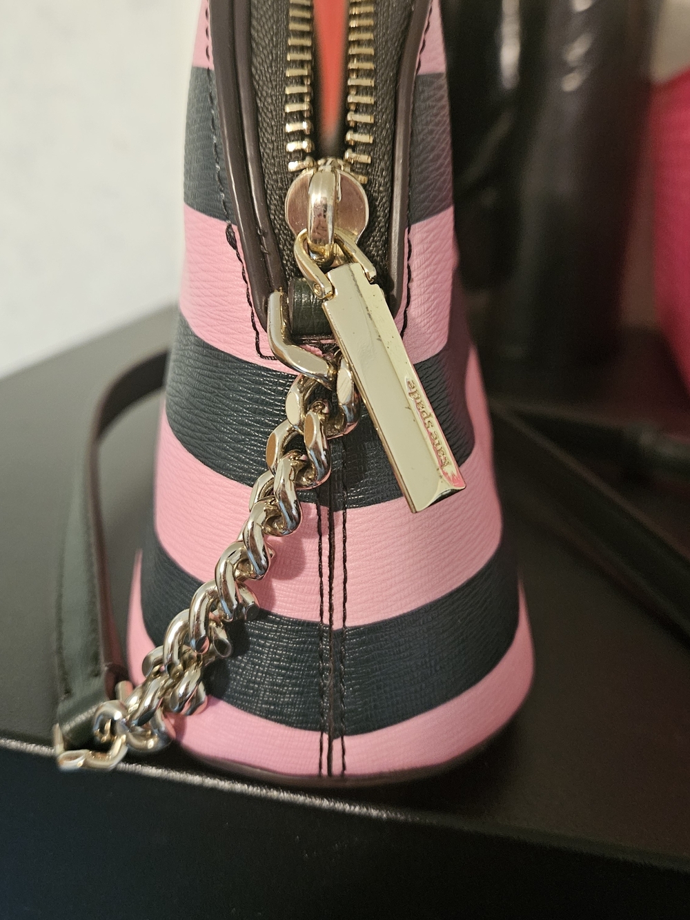 kate spade Pink and Black Striped Dome Purse - Picture 6 of 7